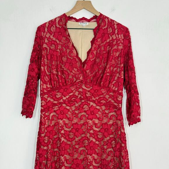 Kiyonna Midi Cocktail Dress Size 0X 10 12 L Red Floral Lace Party Formal Evening - Picture 4 of 10